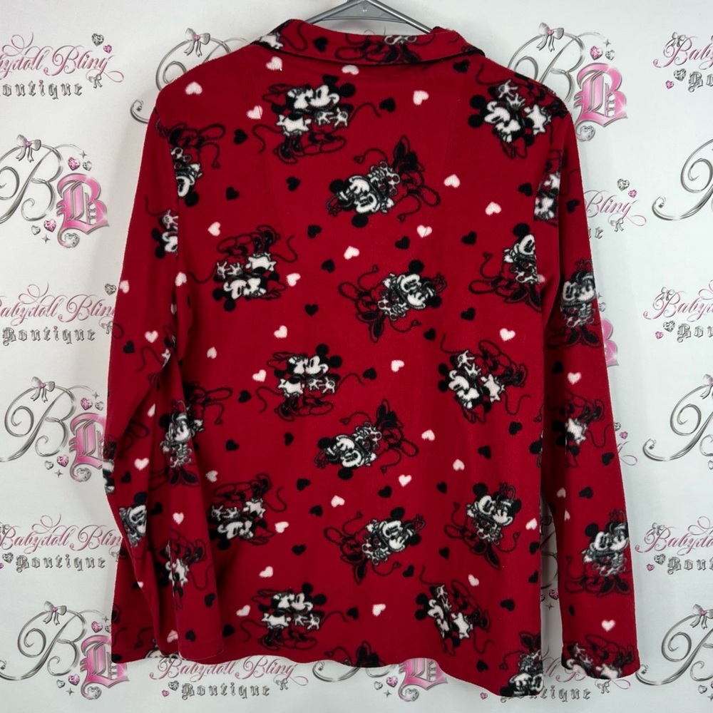 Disney button up fleece hearts love soft Red Pajama Top with Mickey and Minnie - Picture 2 of 10